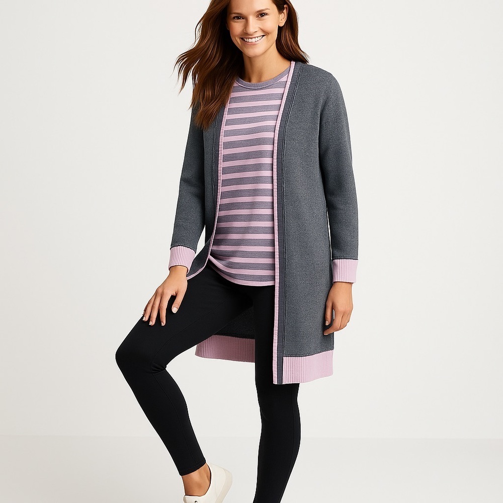 ❄️ T by Talbots | MIXED TEXTURE MARLED CARDIGAN XLP Petite - Picture 2 of 12